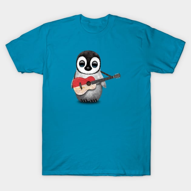Baby Penguin Playing Indonesian Flag Guitar T-Shirt by jeffbartels